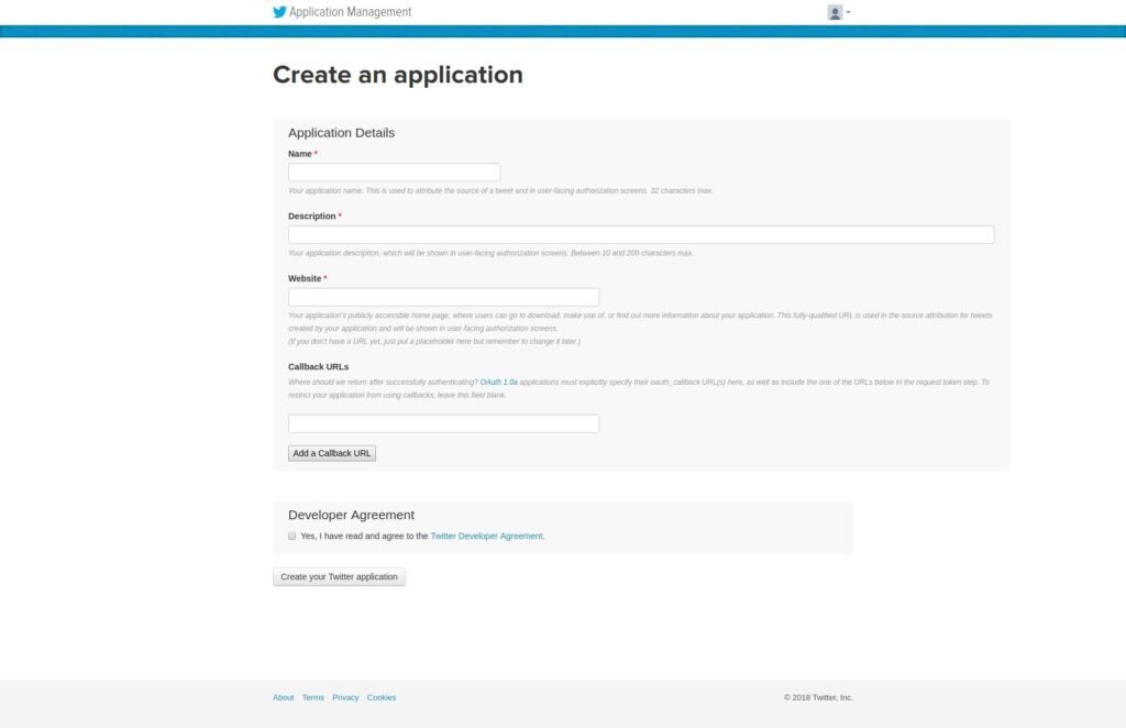 submit twitter app form